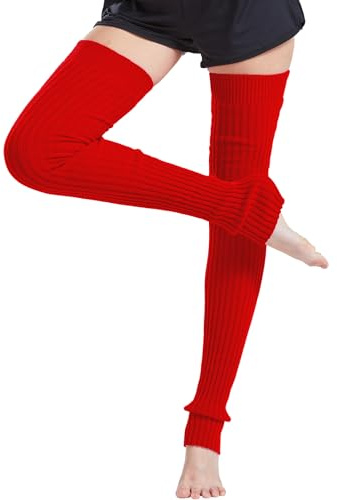 Nanxson Damen Stulpen Lange Gestrickt Beinwärmer Winter Beinstulpen Strumpf für Ballett Fitness Yoga (M, rot)