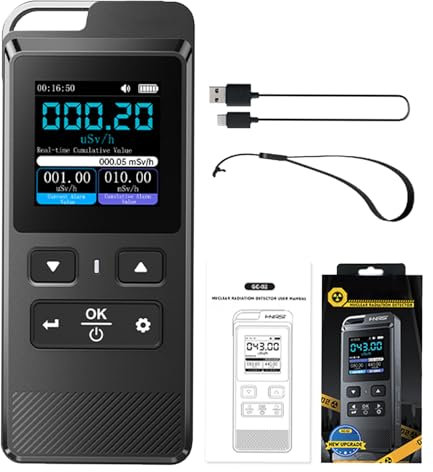 GC-02 Contador Geiger Dosimetro radiacion Medidor de radiaciones Contador radiactividad con indicador IPS con Monitorización Temporizada Alarmable y Almacenamiento de datos.