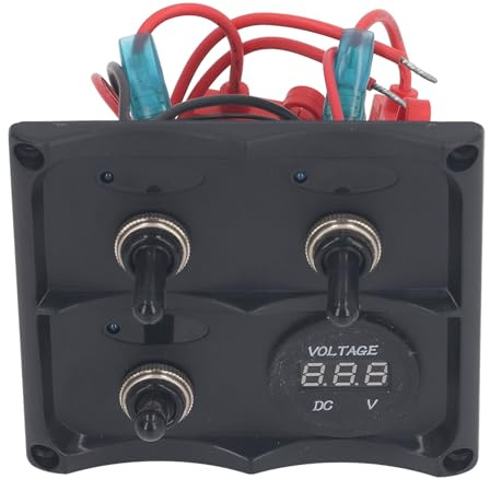 3-gängs Vippbrytarpanel, 12-24V LED blå Vippströmbrytarpanel med Säkring, Vattentät för Båtmarin, UV-beständig ABS-plast, Förkopplad Kontrollpanel för Yachter, Motorbåtar, Cockpits