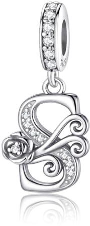 ChenYuTe Lämplig för Pandora armband bokstavsberlocker, romantiska rosberlocker, smyckesgåvor till dig själv, mamma, dotter, flickvänner, Sterlingsilver, Kubisk zirkonia