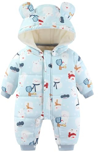 JiAmy Traje de nieve para bebé, pelele de invierno para niñas y niños, mono de invierno con capucha, mono de manga larga, mono, bonitos estampados para 3-24 meses, Muñeco de nieve, 3-6 meses
