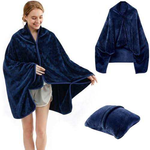 Manta de Viaje Ultraligera Cálida 160x100 cm, Tamaño Compacto, Manta Delgada Cálida para Viajes, Camping Auto Avión, Accesorios para la Oficina, Viajes de Negocios, Ultraligera Cálida (Gris) (Azul)