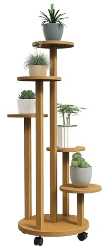 Outsunny Soporte para Plantas de Bambú con Ruedas 33x33x90 cm Natural