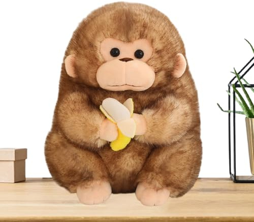 Generico Monkey Peluche - 30 cm Pupazzo Morbido e di Peluche,Scimmia con banana in mano | Regalo di compleanno per bambini, adatto per soggiorno, divano, camera da, comodino