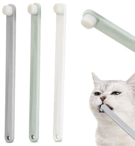 3 Pcs Dog & Cat Toothbrush, Soft Pet Teeth Care (White, Gray, Green) | Small puppy and kitten oral hygiene kit. 360 round head removes plaque and tartar, stopping bad breath easily