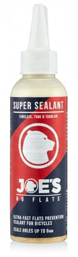 JOE'S NO FLATS Super Sealant - Gravel and MTB Bike Tires - Ultra-Fast Sealing for Tubeless and Inner Tubes | for Holes up to 0.25 Inches | Ready to Use Effective Puncture Seal,125ml