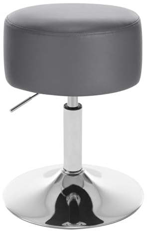 WOLTU Schminktisch Hocker, Schminkstuhl, Barhocker Rund, Höhenverstellbar, 360° Drehbar mit Verdickter Polsterung, Kunstleder Bequemstuhl für Schminktisch, Schlafzimmer, Esszimmer, Grau, BH14gr-1