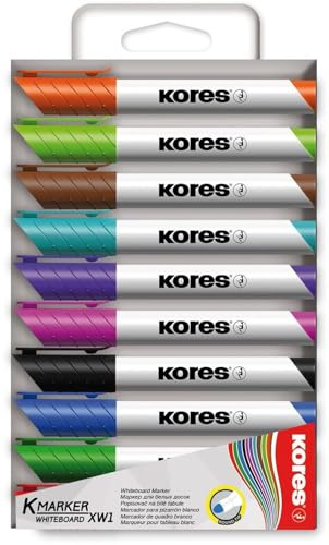 Kores - K-Marker XW1: Bunte Whiteboard Marker mit Rundspitze, Trocken abwischbar und nahezu geruchslose Tinte, Schul- und Bürobedarf, Set von 10 sortierten Farben Coloured