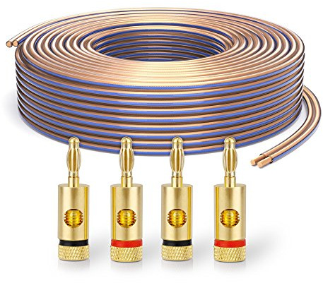 PureLink Lautsprecherkabel OFC 2 x 4,00mm² (0,10mm), 10,0m, transparent, Set mit 4 Bananensteckern