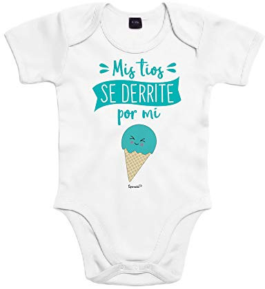 SUPERMOLON Body bebé algodón Mis tíos se derriten por mi 3 meses Blanco Manga corta…