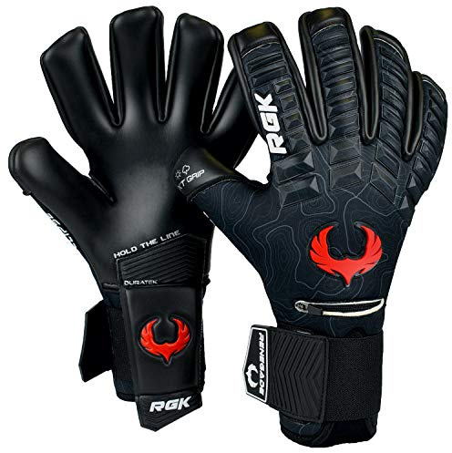 Renegade GK Eclipse Ambush Professional Goalie Gloves Pro Finger Savers | 4mm EXT Contact Grip | Black & Red Football Goalkeeper Gloves (Size 9, Youth-Adult, Neg. Cut, Level 5)