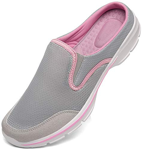 INMINPIN Zoccoli Donna Uomo Cotone Sabot Traspiranti Comode Pantofole da Casa Leggero Antiscivolo Ciabatte all'aperto, Grigio Rosa, 40 EU