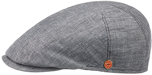 Mayser Sidney Leinen Flatcap Schirmmütze Schiebermütze Leinencap Herren - Made in The EU mit Schirm, Futter Sommer Frühling-Sommer - 57 cm grau