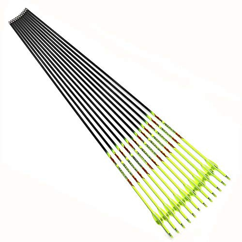 ACCMOS Spine 500 Flèche 30 Pouces Flèche Flèches Carbone Flèche Cible Flèche de Chasse Arc à Poulies Arc Recurve Adulte Jeunesse Tir à l’Arc Entraînement 12pcs
