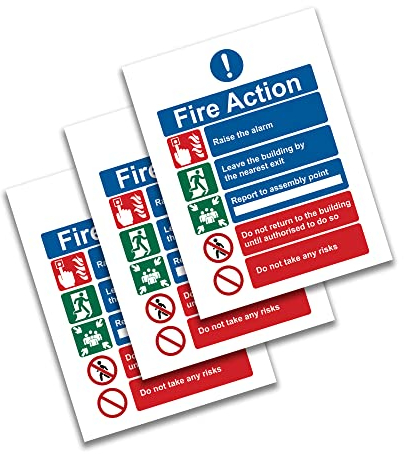 Stcky Fire Action Notice Sign (Pack of 3) - 20 x 15 cm Premium Vinyl Sticker Fire Signs | Fire Signage- Durable, Self Adhesive, UV resistant & Waterproof Health and Safety signs