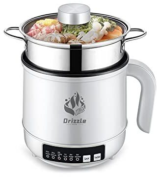 Drizzle Electric Steamer 1.8L - Multifunctional Hot Pot Non-stick Pan - Portable Rapid Ramen Cooker - Boil Dry Protection - For Noodles, Steak, Eggs, Stir-Frying, Pasta, Oatmeal