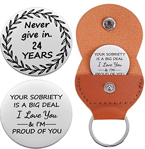 Ukodnus 24 Year Sobriety Coin, Twenty-Four Years Sober, Recovery Token, Sober for Him, AA Recovery Medallion Chip, Unique 12 Step Gifts, NA Addiction Recovery Gift