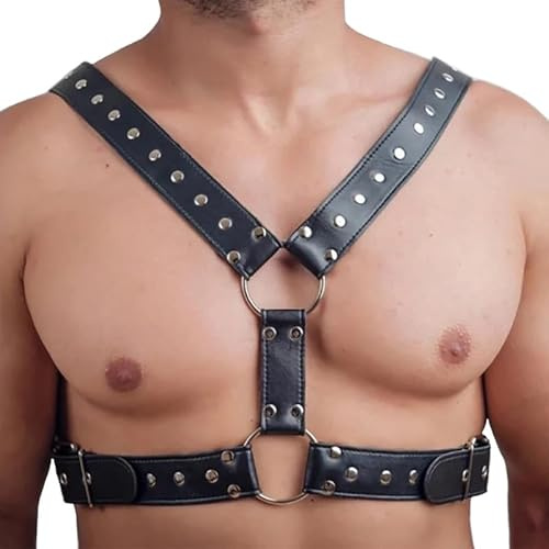 Men's Body Chest Harness Belt, Adjustable PU Leather Gothic Punk Rivet Body Chest Harness Bondage Strap Belt for Men Gay, BDSM SM Cosplay Costume Bar Nightclub Masquerade Party Club Fetish Clubwear