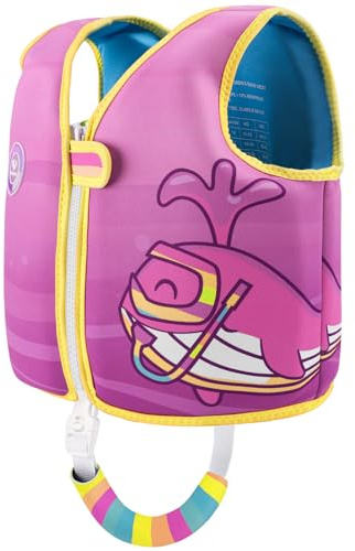 Pottwal Swim Vest for Kids - Swim Jacket for 1-2 Years (24-33LBS) - Made of Neoprene & EPE - with Adjustable Crotch Strap - Pink Purple