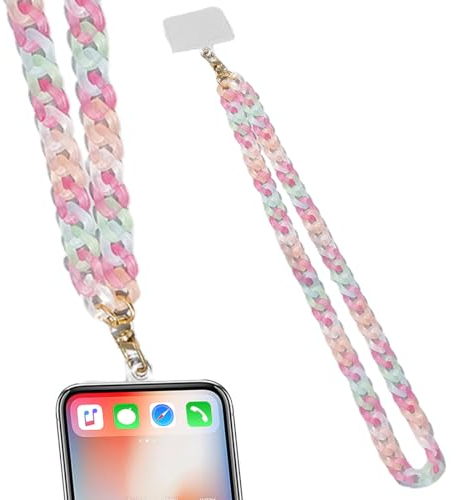 XOUDKE Cordones Universal de Teléfono Móvil con Parche, Cordón para teléfono Celular,Cadena de teléfono de acrílico Colorido,Compatible con la mayoría de los teléfonos Inteligentes para Estuches,Rosa