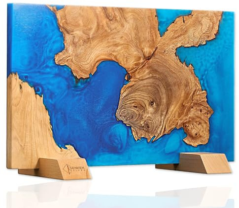 SENKEN Tsunami Extra Large Magnetic Knife Block - Holds Up to 16 Knives - Knife Block without Knives, Universal Knife Holder, Beautiful Blue Resin Burl Wood Blend (Tsunami Blue Resin Blend)