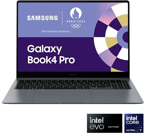 Samsung Galaxy Book4 Pro Ordinateur portable 16'', Intel Evo Edition – Intel Core Ultra 7, 155H 16Go RAM 512Go SSD Intel ARC Graphics, Gris Anthracite, clavier AZERTY FR