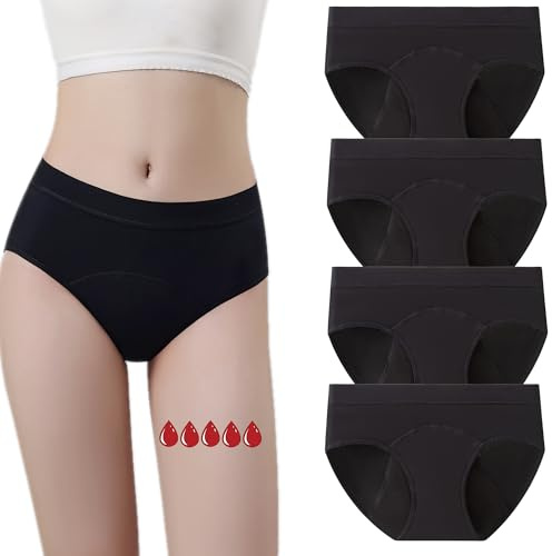 ZVZK Period Pants Heavy Flow Girls 30ML Absorb Cotton Knickers Briefs Underwear Mid Waist Hipster Menstrual Panties for teenage 8-18 Years (S, 4 BLACK)
