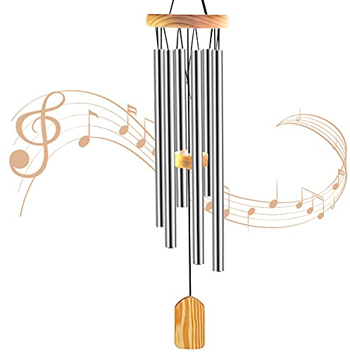 JelyArt Wind Chimes for Garden, Outdoor Garden Wind Chime with Hook, 6 Aluminum Alloy Tubes, Mum Gifts Patio Backyard Ornament Decor (Silver)