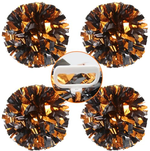 Lovecheer 4PCS Metallic Black and Orange Pom Poms Cheerleading