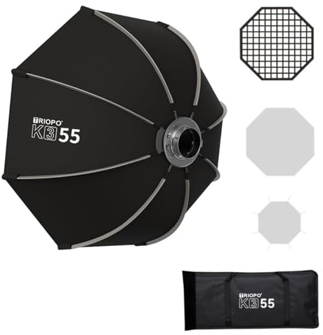 TRIOPO - Softbox ottagonale portatile Bowens Mount Softbox: Quick Setup with Foldable Design, Compatibility for Bowens Continuous Lights (K3-55/55cm/21.6in)