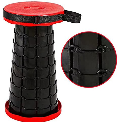 MENGDA Sgabello telescopico portatile migliorato, sgabello da campeggio quadrato retrattile per adulti, sgabello pieghevole leggero e compatto, 26 x 26 x 6,5-45 cm (1, rosso)