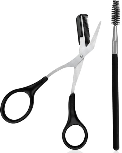 GAEVAZ® Tijera para Cejas con Peine – Tijera de Precisión para Recortar Cejas Hombre y Mujer – Corte Uniforme y Controlado (Negras)