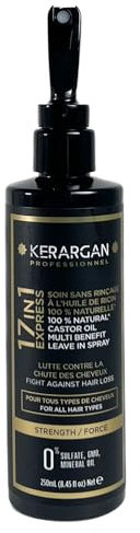 Kerargan - Lozione Tonica con Olio di Ricino Anti-Caduta per Capelli Fortificati - Idratante, Districante, Volume e Anti-Crespo - Senza Solfati, OGM né Oli Minerali - 250ml