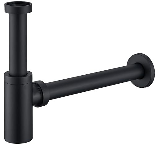 kelleria Siphon de Lavabo salle de bain, Bonde Standard Acier Inoxydable 1 1/4, Siphon à Tube Convient pour Salle Bain, Reglable Anti Odeur, Joint Inclus + Mode d’Emploi, Noir Mat