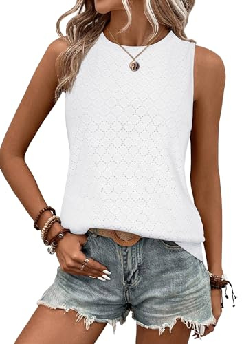 Zeagoo Womens Tank Tops Sleeveless Summer Shirts Blouse Loose Casual Vest Tops White L