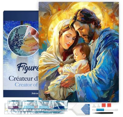Figured'Art Diamond Painting Kit completo con marco - Cuadro 40x50cm de Pintura de Diamante - Bastidor montado - diamantes cuadrados - Sagrada Familia - 5D DIY Manualidades Adultos