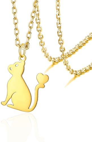 VASSAGO Katthalsband för kvinnor män söt kattunge hänge halsband ihålig kattälskare halsband kattunge smycken gåvor för kattälskare vänner, Adjustable, Rostfritt stål, Ingen ädelsten