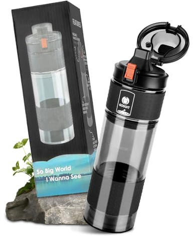 HOTUT Borraccia Filtrante Professionale Outdoor, Bottiglia con Filtro per Acqua da Esterno, Rimuove il 99,9999% dei Batteri e Filtra Virus, Particelle e Metalli Pesanti, per Campeggio, Sopravvivenza