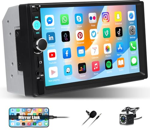 CAMECHO Double Din Car Stereo 7-inch Touch Screen Car Radio with Mirror Link, Bluetooth, FM Radio, USB AUX TF Input, Car Multimedia Player, 2 Din Head Unit with Rear View Camera + MIC