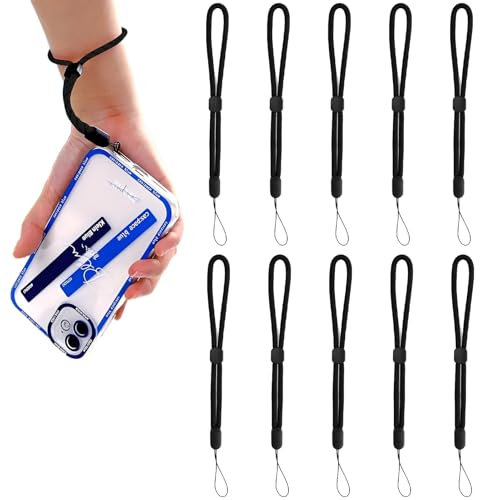 AONAYO Lot de 10 dragonnes réglables en nylon pour téléphone portable, appareil photo, lampe de poche, téléphone portable, clé USB, appareil photo, porte-clés, noir