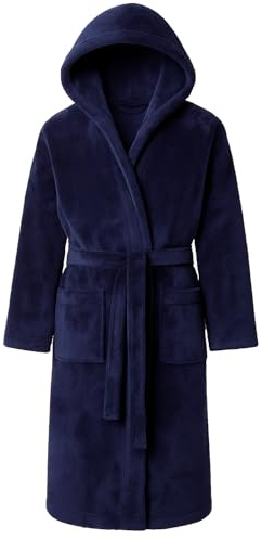 Adore Home Mens Hooded Fleece Dressing Gown Soft Cosy Warm Bathrobe Hood, Navy Blue, 2XL-3XL