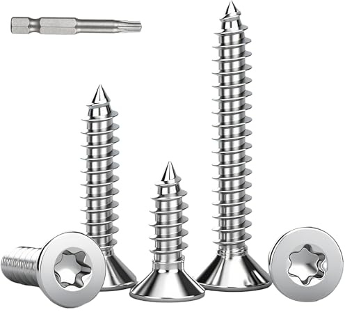 BACSHBY 50 piezas M4x30mm Tornillos para Madera de Cabeza Torx Avellanada, Acero Inoxidable A2 V2A, Totalmente Roscado, Juego de Autorroscantes y Punta de Destornillador