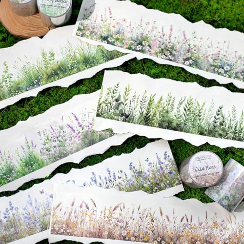 Kesari PET Washi Tape Scrapbooking Sticker tillbehör, blommor tema klistermärken klippbok klistermärken tejp för gör-det-själv journaling, fotoalbum, dator och scrapbooking (gröna växter)