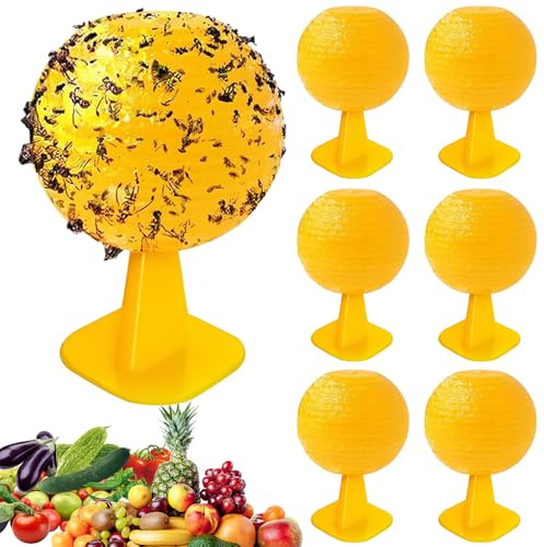 SKJJM 6 Pièces Piège à Mouche des Fruits, Mouches de Fruits Jaunes Boules, Attrape Mouche Interieur, Boule Anti Mouche, Piège à Mouches pour Pots de Fleurs, Balcons, Cours, Vergers