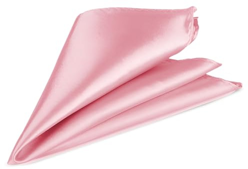 Trimming Shop Men’s Satin Pocket Square Handkerchief – Solid Colour Suit Hanky for Wedding, Groom, Prom, Party Unisex Plain Formal Wear Fashion Pocket Square, Soft Satin Dress Hanky (23cm, Rose Pink)