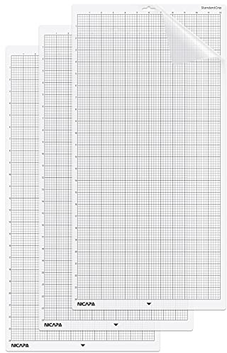 Nicapa StandardGrip Cutting Mat for Silhouette Cameo 4/3/2/1 (12x24 inch,3 Mats) Standard Adhesive Sticky Quilting Cut Mats Replacement Accessories for Silhouette Cameo T-Short Vinyl Craft