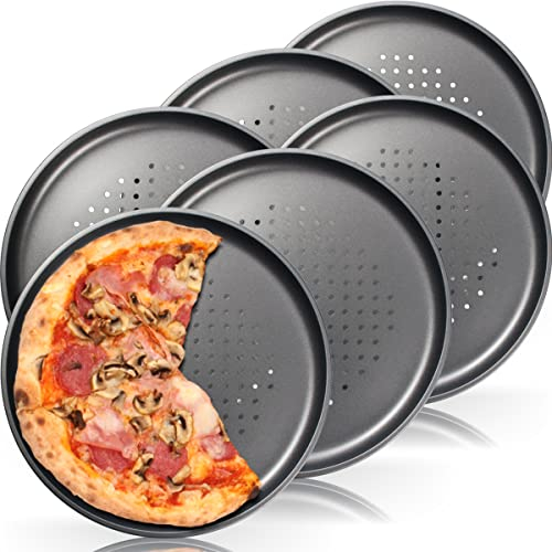 6x Pizzablech ∅ 32 cm Rund, gelocht und antihaft beschichtet für Pizza & Flammkuchen Knusperblech (6er SET)