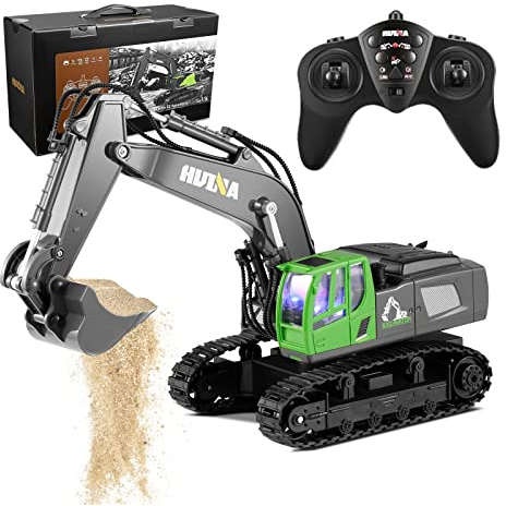 Hlieeosfcn Ferngesteuerter Bagger, 1:18 RC Bagger, 2.4 GHz kabelloser Ladebagger mit Zwei Akkus 11 Kanäle geeignet für 3 4 5 6 Jahre alte Kinder, Geburtstagsgeschenk