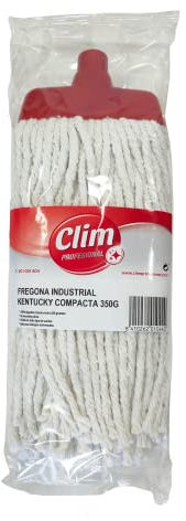 Clim Profesional Fregona Industrial Kentucky Compacta de Algodón Blanco Extra de 350 Gramos. Limpia Grandes Superficies Eficientemente sin Necesitar Pinza