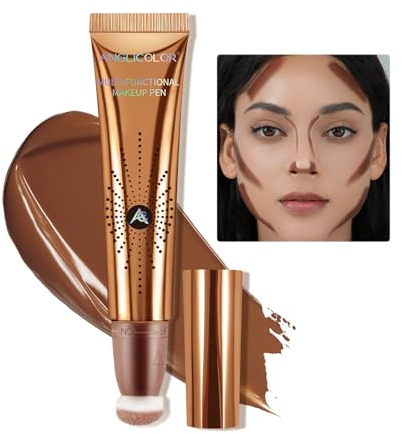 Anglicolor Contouring Viso Con Applicatore a Cuscino,Contouring Viso Stick Facile da Applicare,Aspetto Naturale,Si Mescola Bene,Leggero,Lunga Durata,Vegano & Senza Crudeltà (02#FAIR/MEDIUM, 12ml)